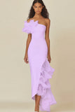 White Sheath Ruffled Long Rehearsal Dinner Dress