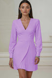 Ivory Short Pencil V-Neck Pleated Work Dress with Sleeves