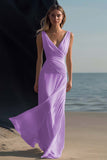White Sheath V-Neck Chiffon Maxi Rehearsal Dinner Dress