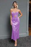 Dark Navy Sweetheart Sheath Satin Maxi Formal Dress