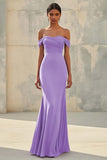 Red Off the Shoulder Sheath Chiffon Pleated Formal Dress