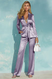 2 Piece Champagne Satin Notched Lapel Women's Business Suits with Sash