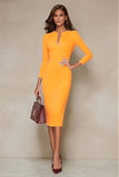 Ivory Pencil V-Neck Midi Work Dress with Slit