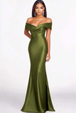 Dusty Sage Off the Shoulder Mermaid Maxi Formal Dress