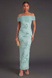 Blue Floral Sheath Appliqued Long Wedding Guest Dress