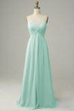 Pleated A-Line Floor Length Bridesmaid Dress