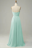 Pleated A-Line Floor Length Bridesmaid Dress