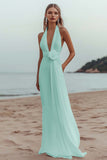 White Chiffon A Line V-Neck Long Rehearsal Dinner Dress