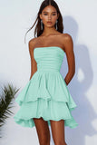 Lilac Ruched Tiered Mini Graduation Dress with Ruffles
