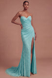 Sweetheart Beaded Mermaid Ruched Long Prom Dress with Slit