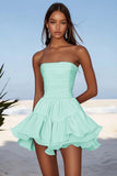 Dusty Rose Ruched Short Graduation Dress with Ruffles