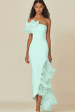 White Sheath Ruffled Long Rehearsal Dinner Dress