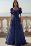 White Lace Square Neck A Line Long Wedding Reception Dress