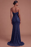 Sweetheart Beaded Mermaid Ruched Long Prom Dress with Slit