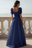 White Lace Square Neck A Line Long Wedding Reception Dress