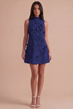 A Line Hot Pink Floral Appliqued Short Cocktail Dress