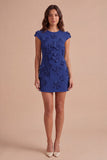 Yellow Floral Cap Sleeves Appliqued Short Cocktail Dress
