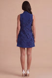 A Line Hot Pink Floral Appliqued Short Cocktail Dress