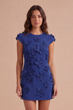 Yellow Floral Cap Sleeves Appliqued Short Cocktail Dress
