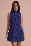 A Line Hot Pink Floral Appliqued Short Cocktail Dress
