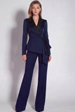 Long Sleeves Burgundy 2 Piece Notched Lapel Business Suits with Drape