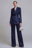 2 Piece Peak Lapel Floral Dark Green Long Sleeves Business Suits