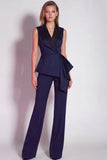 Burgundy 2 Piece Notched Lapel Business Suits with Drape