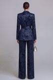 2 Piece Peak Lapel Floral Dark Green Long Sleeves Business Suits