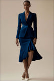 Ivory 2 Piece Peak Lapel Satin Bodycon Midi Business Suits