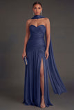 Dusty Sage Sheath Ruched Sweetheart Maxi Wedding Guest Dress with Slit