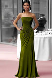Coffee Strapless Sheath Ruched Floor Length Red Carpet Dress
