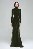 Black Mermaid Velvet High Neck Maxi Holiday Party Dress with Lace