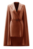White Satin Peak Lapel Short Work Blazer Dress with Cape