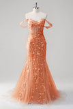 Yellow Sweetheart Corset Applique Mermaid Maxi Prom Dress with Beading