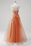 Blue Corset Applique Beaded A-Line Prom Dress with Slit