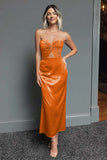 Dark Green Satin Sweetheart Keyhole Sheath Maxi Formal Dress