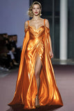 Golden Metallic Cold Shoulder Long Gala Dress with Slit
