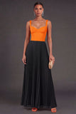 Orange and Fuchsia A Line Pleated Long Formal Dress