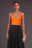 Orange and Fuchsia A Line Pleated Long Formal Dress