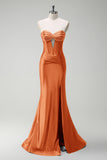 Gorgeous Sage Mermaid Corset Beaded Keyhole Satin Prom Dress with Slit