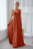 Vintage Mauve Chiffon Adjustable Straps Backless Long Bridesmaid Dress