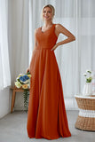 Silver A Line Chiffon Long Bridesmaid Dress With Pockets