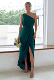 Rust One Shoulder Satin Long Asymmetrical Bridesmaid Dress
