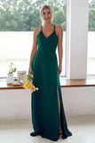 Burgundy A Line Long Bridesmaid Dress With Slit
