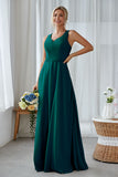 Silver A Line Chiffon Long Bridesmaid Dress With Pockets