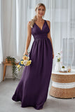 Wisteria A Line Backless Chiffon Long Bridesmaid Dress