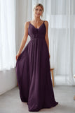 Vintage Mauve Chiffon Adjustable Straps Backless Long Bridesmaid Dress