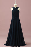 Navy Halter A-Line Sleeveless Junior Bridesmaid Dress