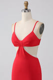 Spaghetti Straps Mermaid Backless Red Prom Dress