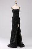 Black Mermaid Cold Shoulder Long Prom Dress with Slit